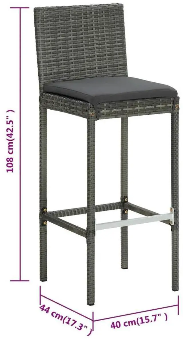 Alt view image 4 of 7 - vidaXL Bar Stool 6 Pcs Counter Height Bar Stool with Cushions Gray Poly Rattan