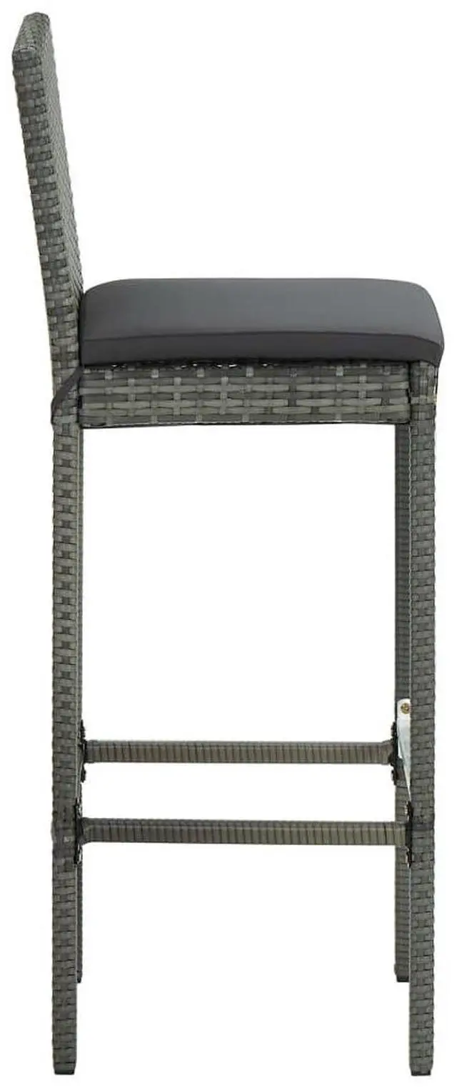 Alt view image 5 of 7 - vidaXL Bar Stool 6 Pcs Counter Height Bar Stool with Cushions Gray Poly Rattan