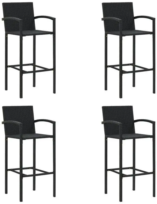 Main image of vidaXL Bar Stool 4 Pcs Counter Height Bar Stool for Kitchen Black Poly Rattan