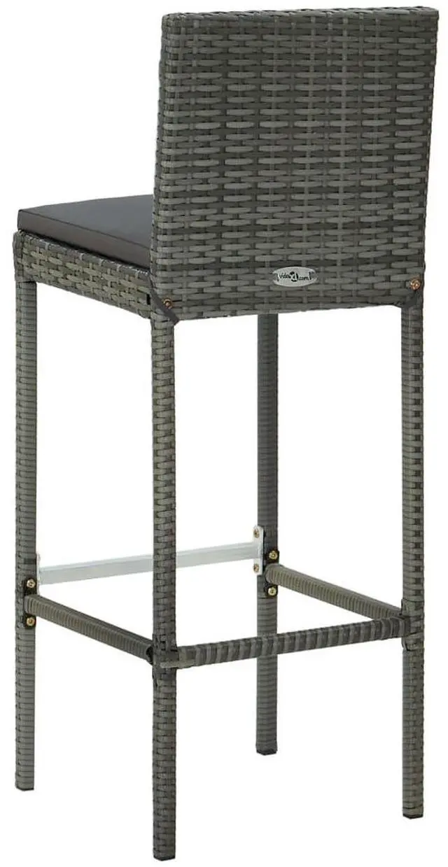 Alt view image 6 of 7 - vidaXL Bar Stool 6 Pcs Counter Height Bar Stool with Cushions Gray Poly Rattan