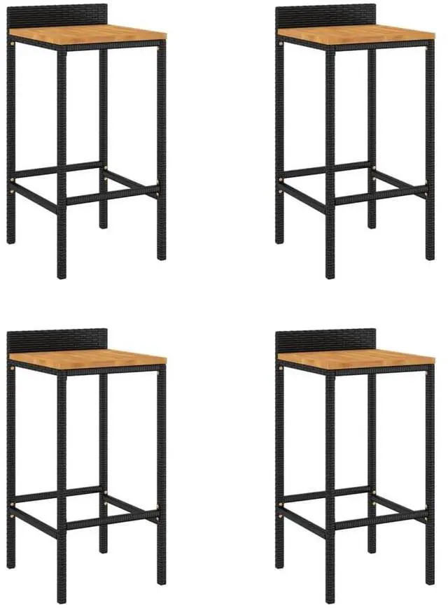 Alt view image 2 of 7 - vidaXL Bar Stool 4 Pcs Patio Furniture Black Poly Rattan and Solid Wood Acacia