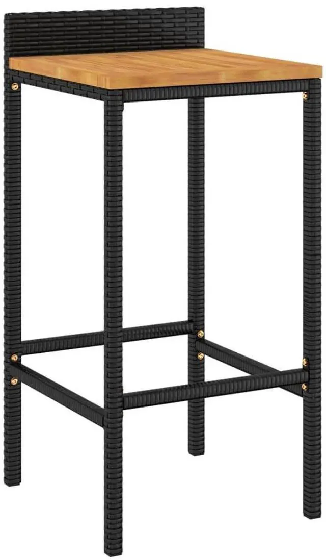 Alt view image 3 of 7 - vidaXL Bar Stool 4 Pcs Patio Furniture Black Poly Rattan and Solid Wood Acacia