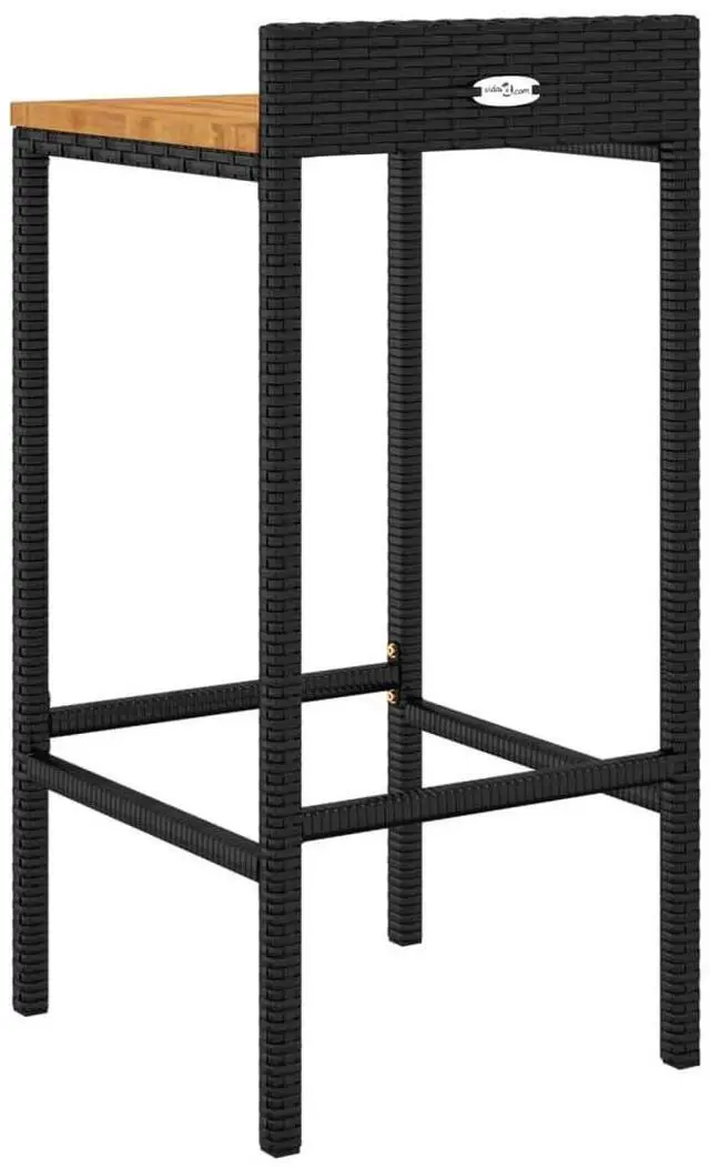Alt view image 6 of 7 - vidaXL Bar Stool 4 Pcs Patio Furniture Black Poly Rattan and Solid Wood Acacia
