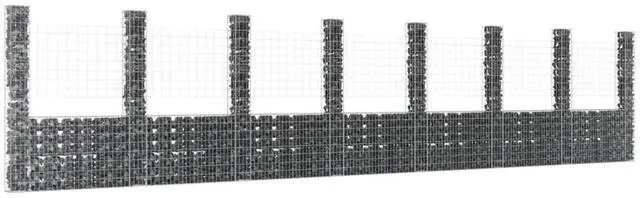Main image of vidaXL Gabion Basket U-Shape with 8 Posts Iron Garden Patio Wall Wire Fence Cage