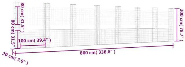 Alt view image 4 of 6 - vidaXL Gabion Basket U-Shape with 8 Posts Iron Garden Patio Wall Wire Fence Cage