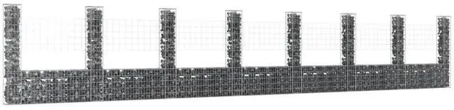 Main image of vidaXL U-shape Gabion Basket with 8 Posts Iron 338.6" Garden Wire Wall Fence