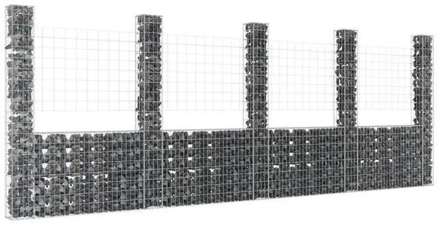 Main image of vidaXL Gabion Basket U-Shape with 5 Posts Iron Garden Patio Wall Wire Fence Cage