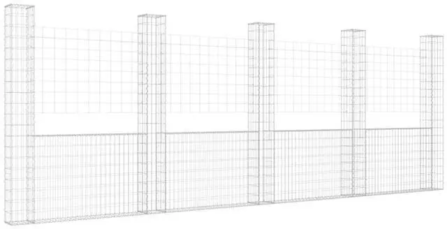 Alt view image 2 of 6 - vidaXL Gabion Basket U-Shape with 5 Posts Iron Garden Patio Wall Wire Fence Cage