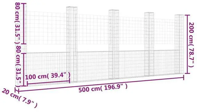 Alt view image 6 of 6 - vidaXL Gabion Basket U-Shape with 5 Posts Iron Garden Patio Wall Wire Fence Cage