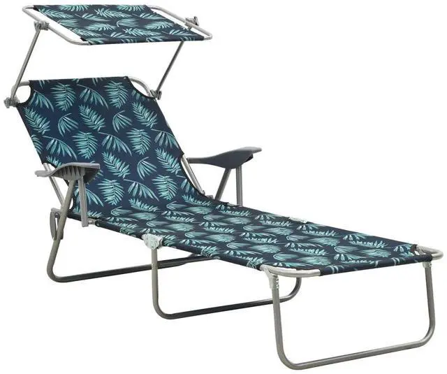 Alt view image 9 of 15 - vidaXL Sun Lounger with Canopy Steel Leaf Print