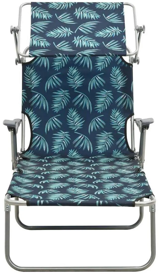 Alt view image 10 of 15 - vidaXL Sun Lounger with Canopy Steel Leaf Print
