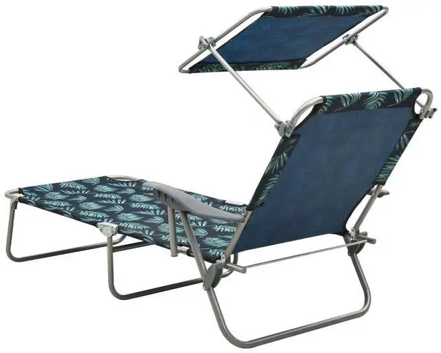 Alt view image 11 of 15 - vidaXL Sun Lounger with Canopy Steel Leaf Print