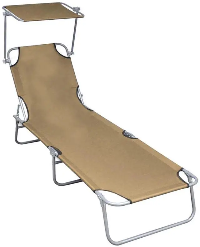 Alt view image 9 of 15 - vidaXL Folding Sun Lounger with Canopy Taupe Aluminium