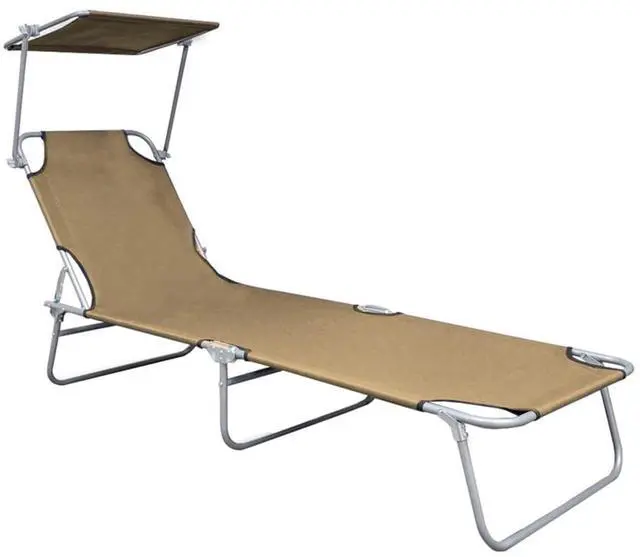 Alt view image 11 of 15 - vidaXL Folding Sun Lounger with Canopy Taupe Aluminium