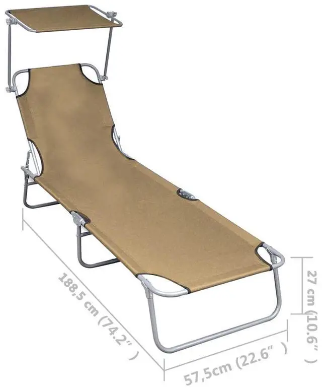 Alt view image 15 of 15 - vidaXL Folding Sun Lounger with Canopy Taupe Aluminium