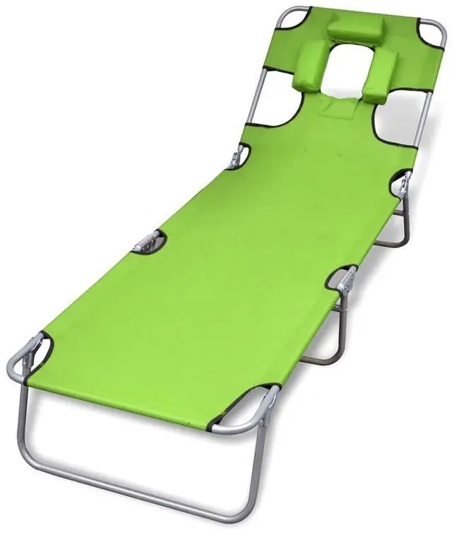 Alt view image 8 of 10 - vidaXL Reclining Sunlounger Green Patio Beach Camp Folding Chair Daybed Sunbed