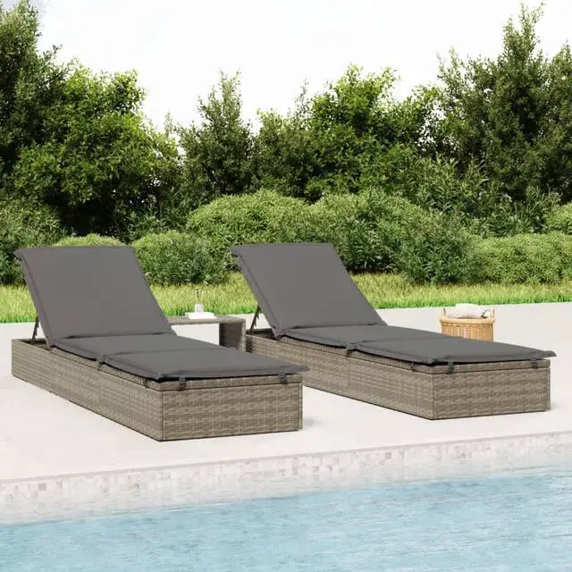Main image of vidaXL Sunbed with Cushion Patio Daybed Wicker Furniture 1 Pc Gray Poly Rattan