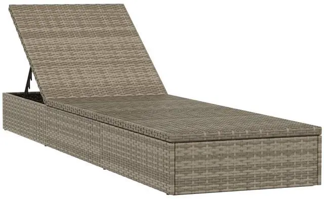 Alt view image 3 of 7 - vidaXL Sunbed with Cushion Patio Daybed Wicker Furniture 1 Pc Gray Poly Rattan