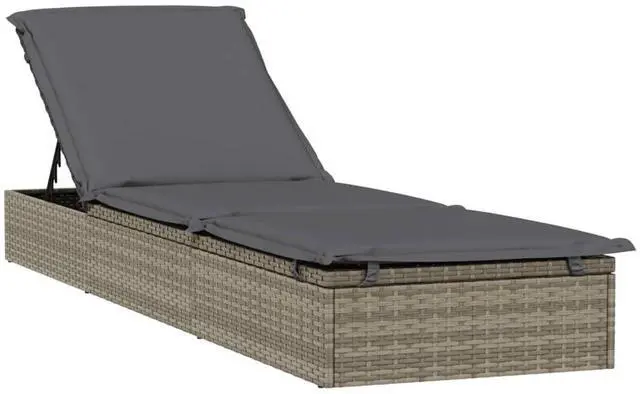 Alt view image 2 of 7 - vidaXL Sunbed with Cushion Patio Daybed Wicker Furniture 1 Pc Gray Poly Rattan