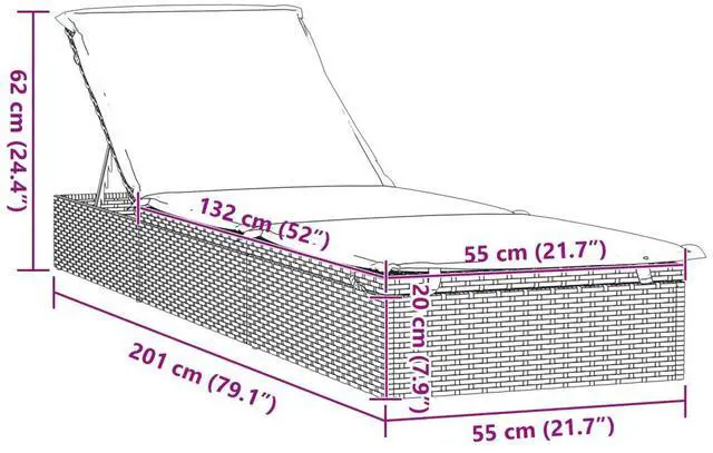 Alt view image 4 of 7 - vidaXL Sunbed with Cushion Patio Daybed Wicker Furniture 1 Pc Gray Poly Rattan