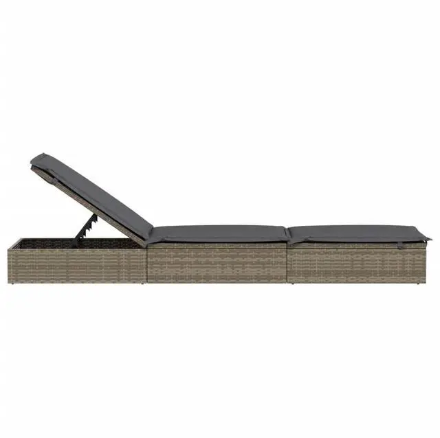 Alt view image 6 of 7 - vidaXL Sunbed with Cushion Patio Daybed Wicker Furniture 1 Pc Gray Poly Rattan