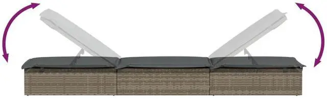 Alt view image 7 of 7 - vidaXL Sunbed with Cushion Patio Daybed Wicker Furniture 1 Pc Gray Poly Rattan