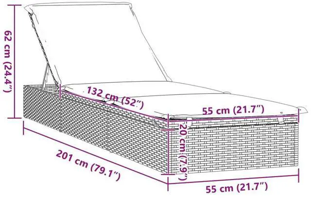 Alt view image 4 of 7 - vidaXL Sunbeds with Table Patio Daybed Wicker Furniture 2 Pcs Gray Poly Rattan