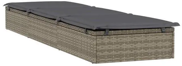 Alt view image 5 of 7 - vidaXL Sunbeds with Table Patio Daybed Wicker Furniture 2 Pcs Gray Poly Rattan