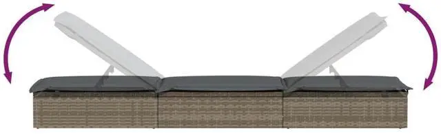 Alt view image 7 of 7 - vidaXL Sunbeds with Table Patio Daybed Wicker Furniture 2 Pcs Gray Poly Rattan