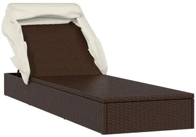 Alt view image 3 of 7 - vidaXL Sunbed with Foldable Roof Patio Daybed Wicker Furniture Brown Poly Rattan