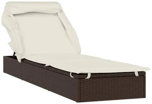 Alt view image 2 of 7 - vidaXL Sunbed with Foldable Roof Patio Daybed Wicker Furniture Brown Poly Rattan