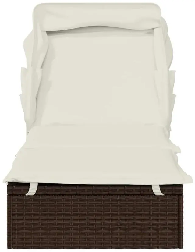 Alt view image 5 of 7 - vidaXL Sunbed with Foldable Roof Patio Daybed Wicker Furniture Brown Poly Rattan