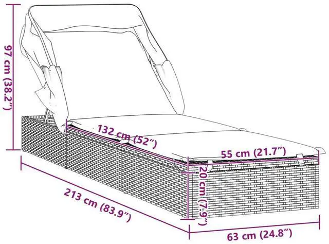 Alt view image 4 of 7 - vidaXL Sunbed with Foldable Roof Patio Daybed Wicker Furniture Brown Poly Rattan