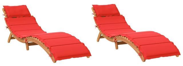 Alt view image 2 of 7 - vidaXL Sun Loungers with Cushions Patio Outdoor 2 Pcs Red Solid Wood Acacia