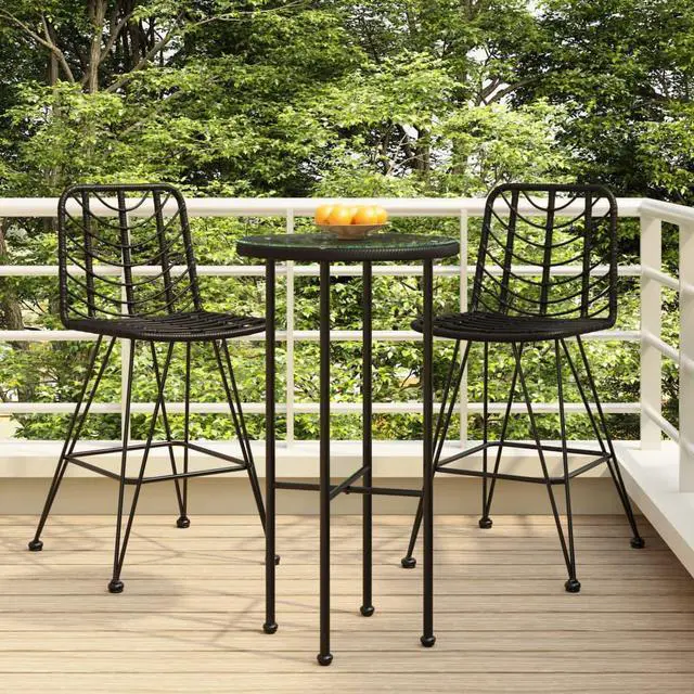 Alt view image 8 of 9 - vidaXL Bar Stools 2 pcs Black 17.7"x22"x40.7" PE Rattan and Steel