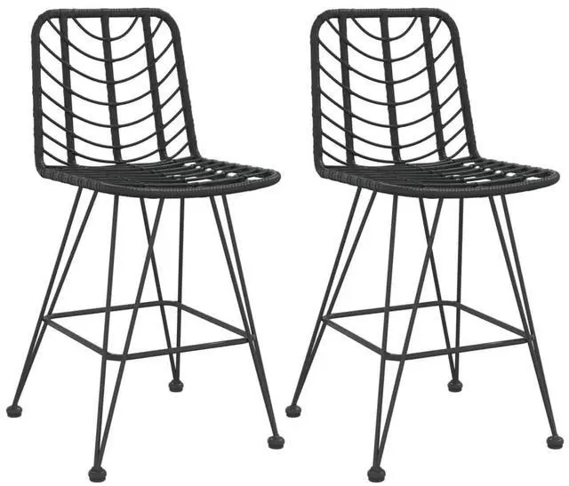 Alt view image 9 of 9 - vidaXL Bar Stools 2 pcs Black 17.7"x22"x40.7" PE Rattan and Steel