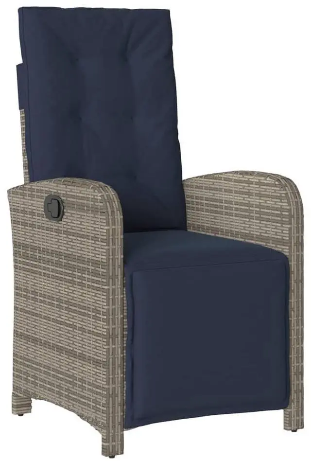 Alt view image 2 of 7 - vidaXL Reclining Patio Chair with Footrest Outdoor Furniture Gray Poly Rattan