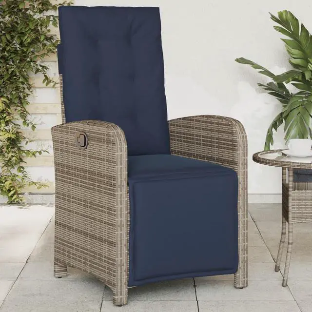Main image of vidaXL Reclining Patio Chair with Footrest Outdoor Furniture Gray Poly Rattan