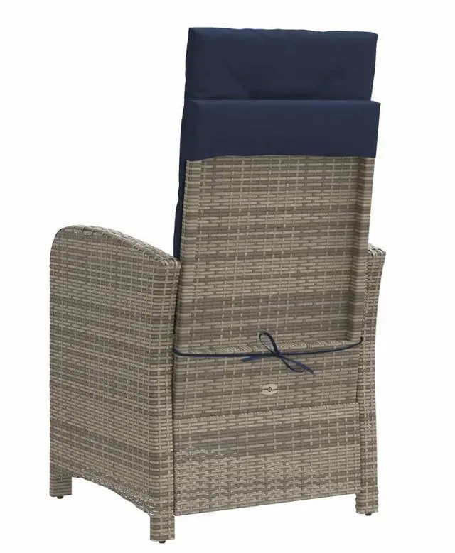 Alt view image 6 of 7 - vidaXL Reclining Patio Chair with Footrest Outdoor Furniture Gray Poly Rattan
