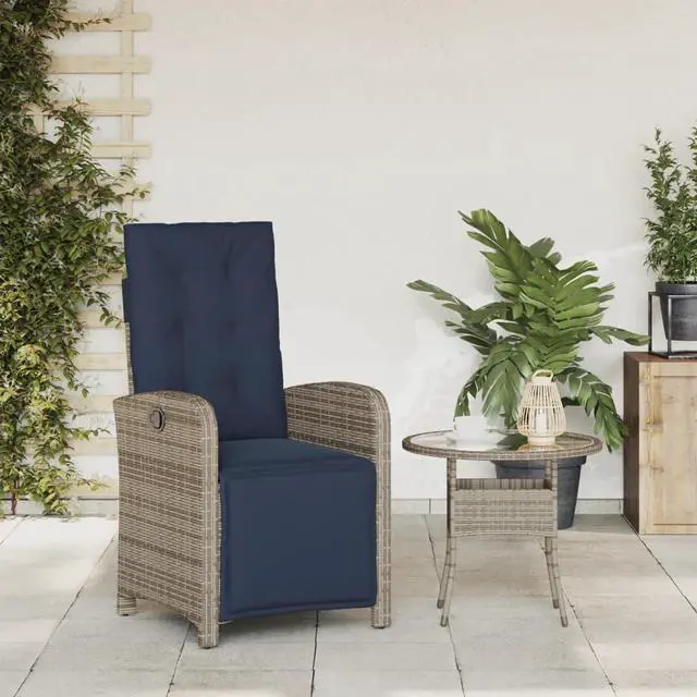Alt view image 3 of 7 - vidaXL Reclining Patio Chair with Footrest Outdoor Furniture Gray Poly Rattan