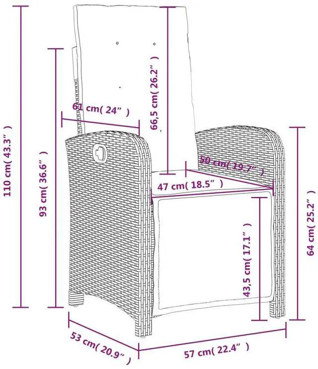Alt view image 4 of 7 - vidaXL Reclining Patio Chair with Footrest Outdoor Furniture Gray Poly Rattan