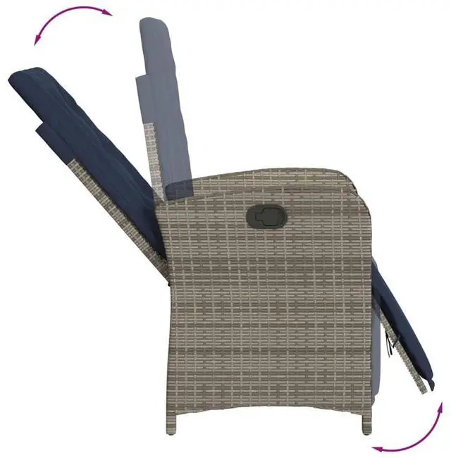 Alt view image 7 of 7 - vidaXL Reclining Patio Chair with Footrest Outdoor Furniture Gray Poly Rattan