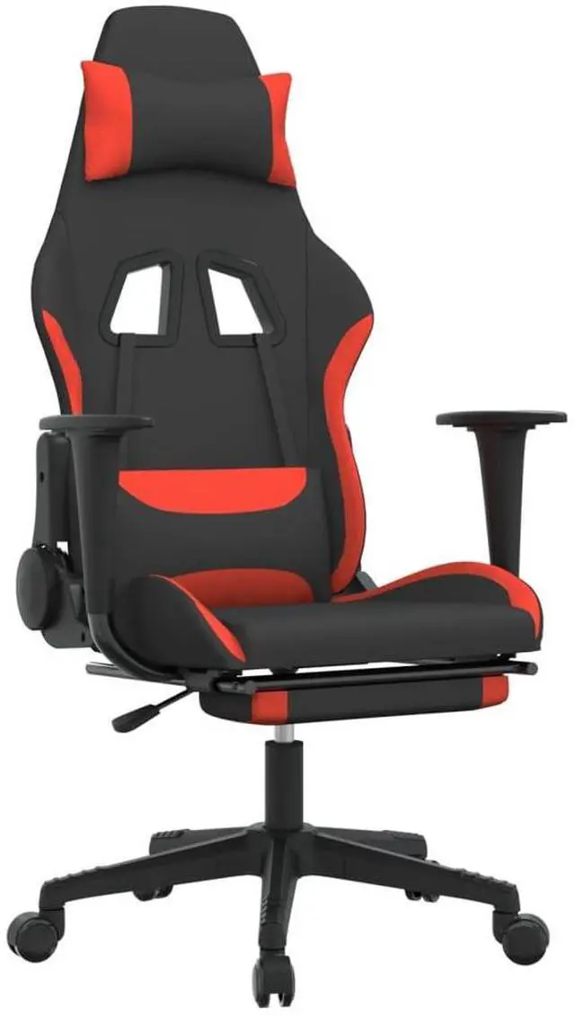 Alt view image 6 of 11 - vidaXL Gaming Chair with Footrest Black and Red Fabric