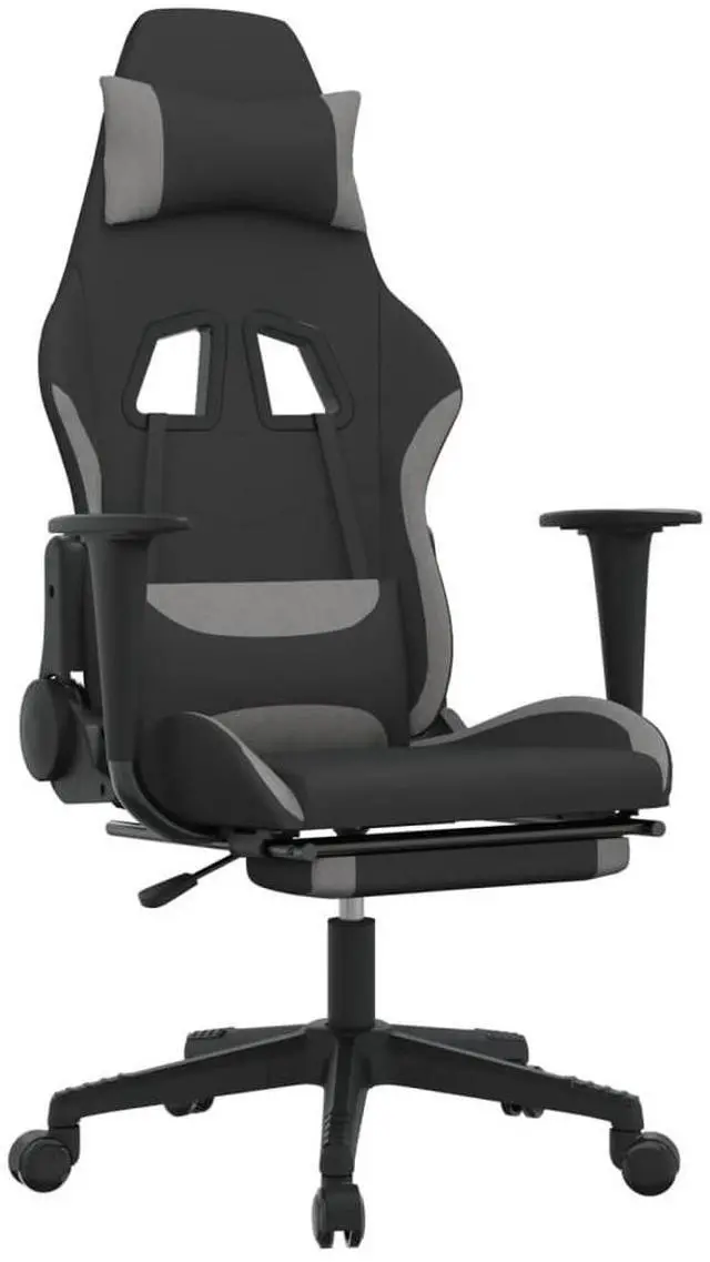 Alt view image 6 of 11 - vidaXL Gaming Chair with Footrest Black and Light Gray Fabric