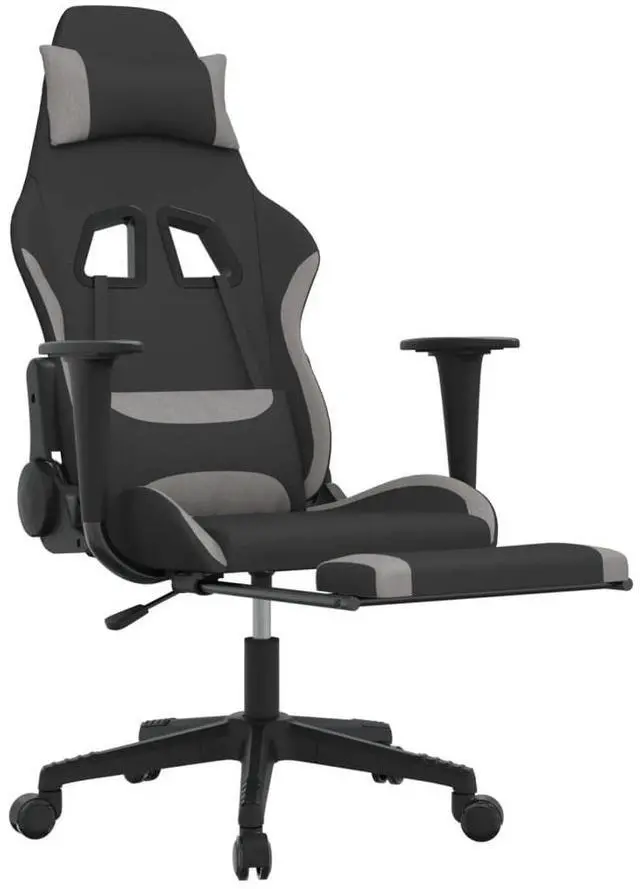 Alt view image 10 of 11 - vidaXL Gaming Chair with Footrest Black and Light Gray Fabric