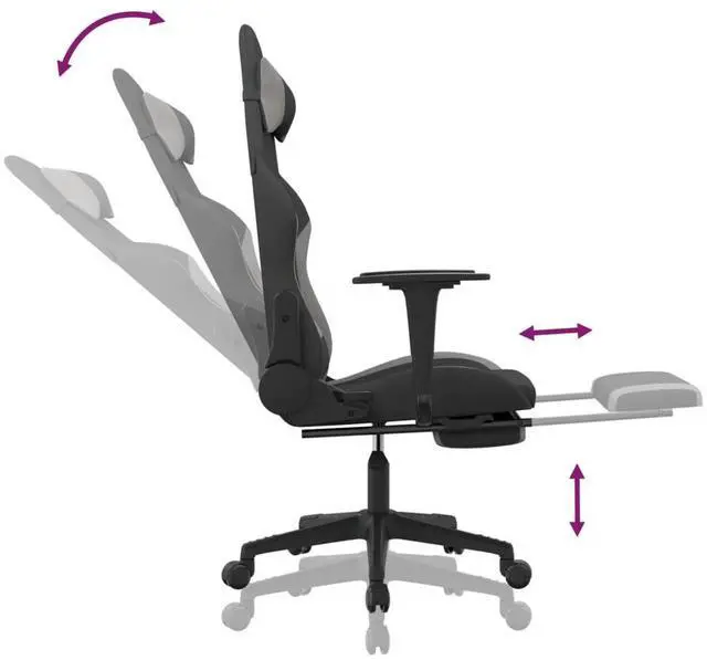 Alt view image 11 of 11 - vidaXL Gaming Chair with Footrest Black and Light Gray Fabric