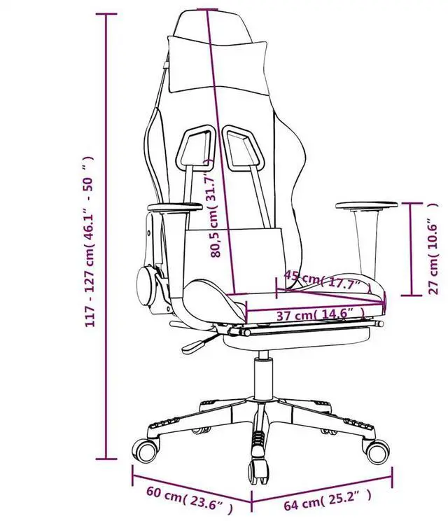 Alt view image 8 of 11 - vidaXL Gaming Chair with Footrest Black and Light Gray Fabric