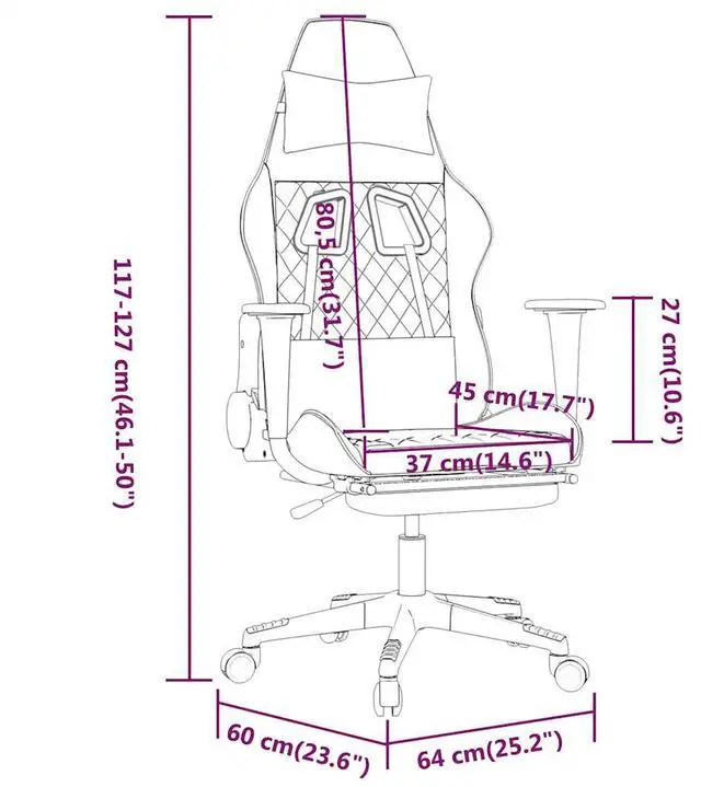Alt view image 7 of 10 - vidaXL Gaming Chair with Footrest Black and Cream Fabric