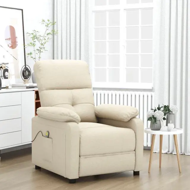 Alt view image 17 of 17 - vidaXL Massage Chair Leisure Adjustable Chair for Home Theater Cream Fabric