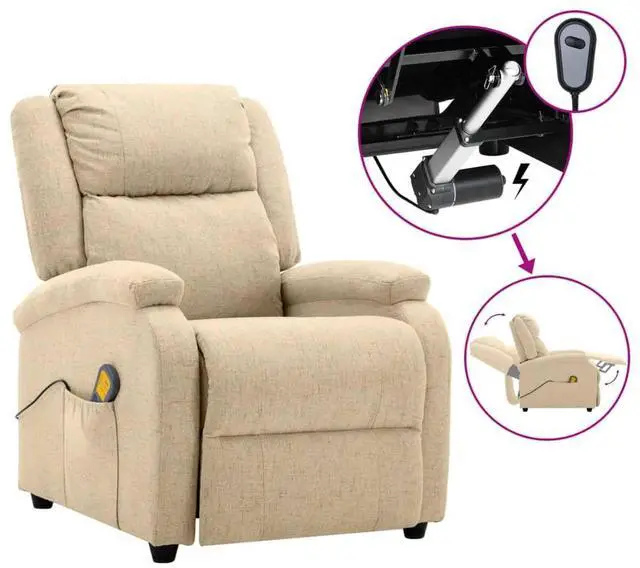Alt view image 7 of 7 - vidaXL Massage Recliner Chair Electric Reclining Chair for Elderly Cream Fabric